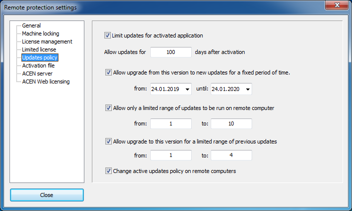 Updates policy settings