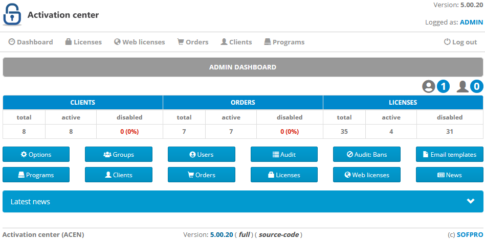 Activation center: Dashboard