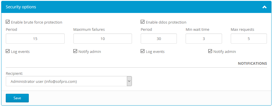 Activation center: Security options
