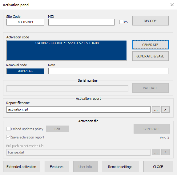 PC Guard: demo version activation panel