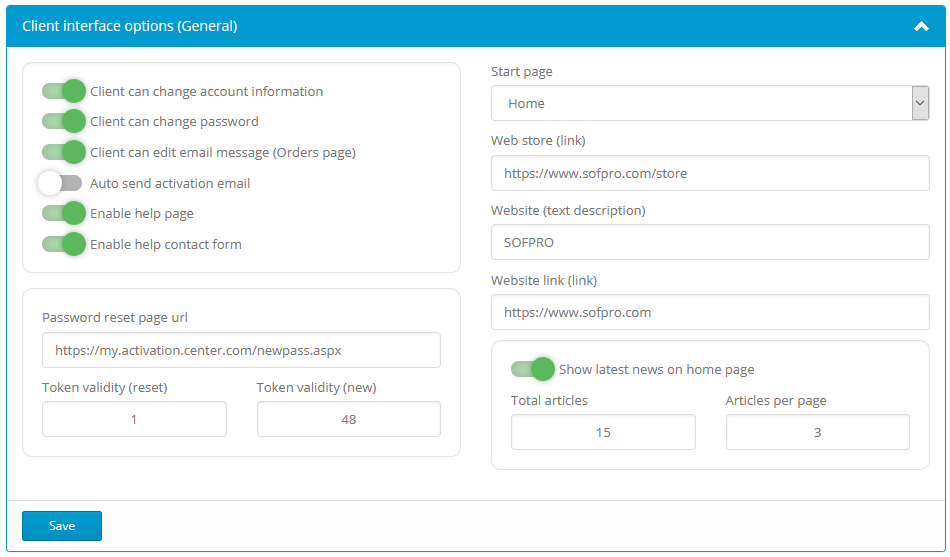 Activation center: Client interface options (General)