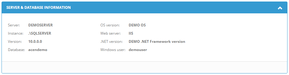 Activaiton center: Options: Server and Database inforation