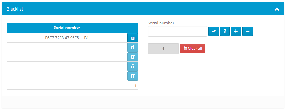 Activation center: SN blacklist editor