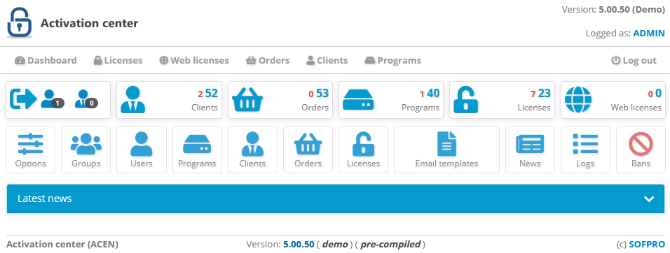 Activation center: Dashboard