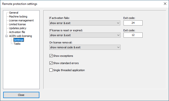 PC Guard: ACEN web licensing settings
