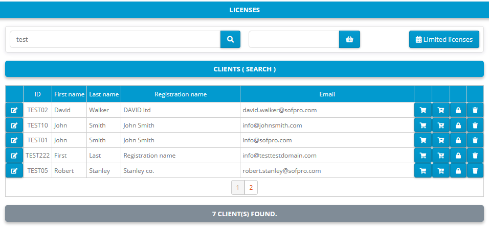 Activation center: Licenses: Clients search