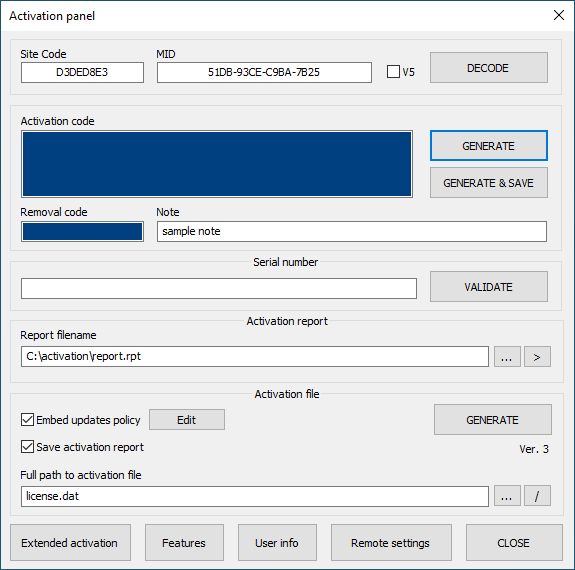 PC Guard: Activation panel