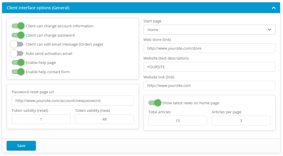 Activation center: Client interface options (General)