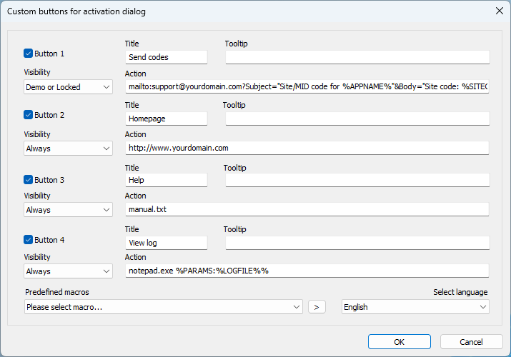 pc guard: custom buttons settings