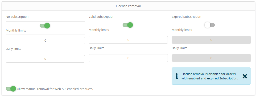 Activation center: Client interface options: Activation: Removal