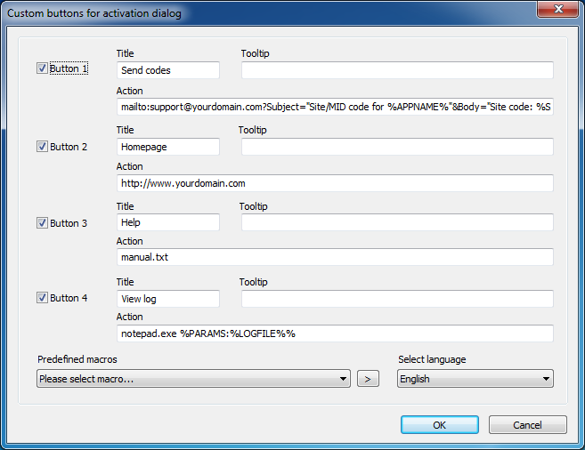 Custom buttons settings