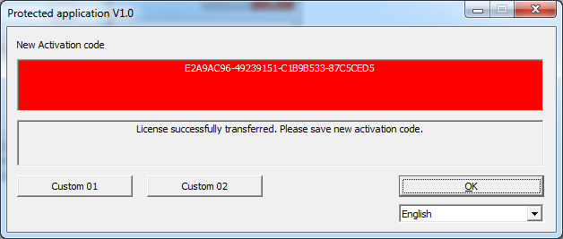 Custom buttons for license transfer dialog.