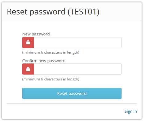 password reset page
