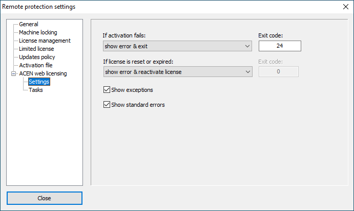 acen web licensing settings