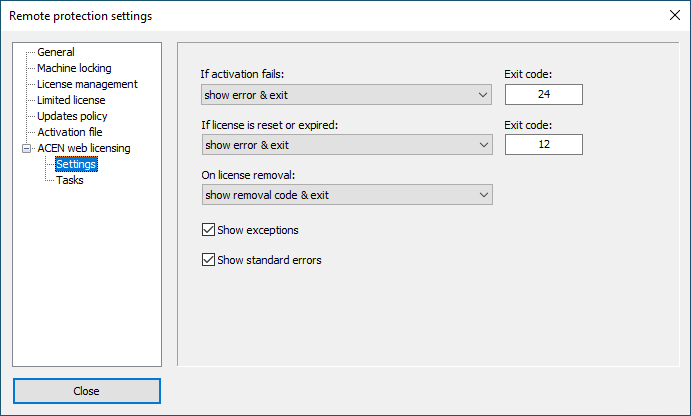 acen web licensing settings