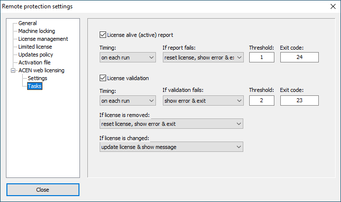 acen web licensing settings