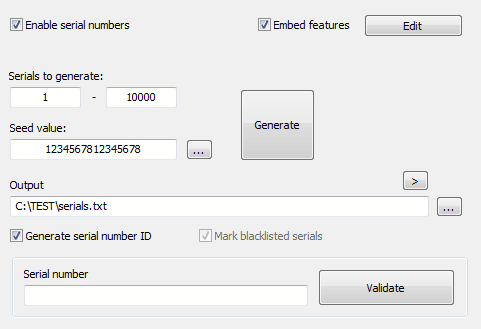 serial numbers settings