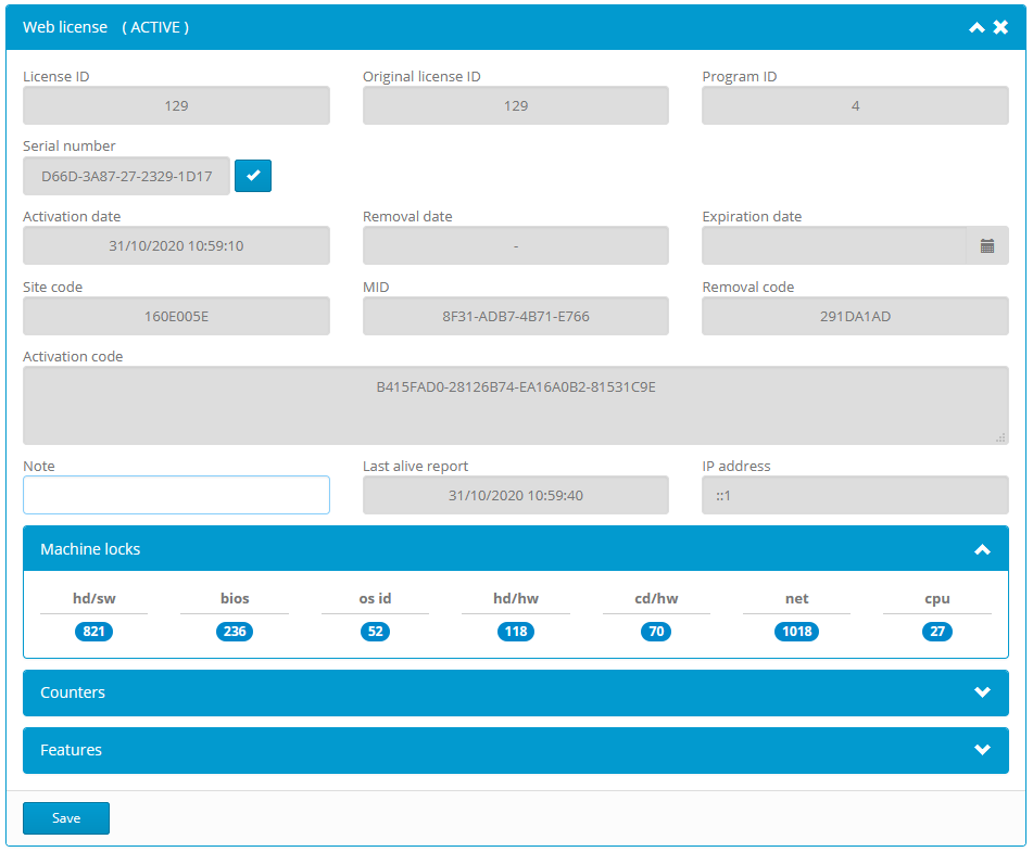web license details